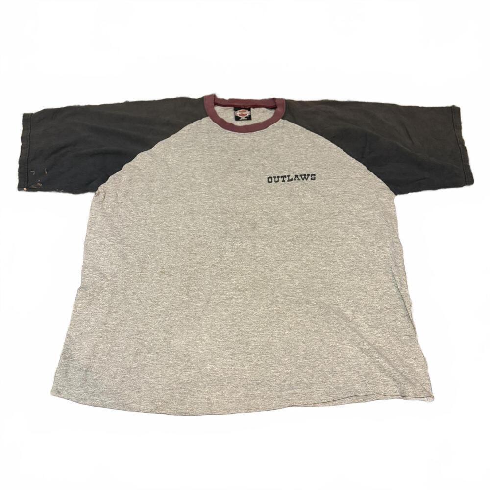 Harley-Davidson Outlaws Raglan Tee XXL Gray Black Distressed Streetwear Biker